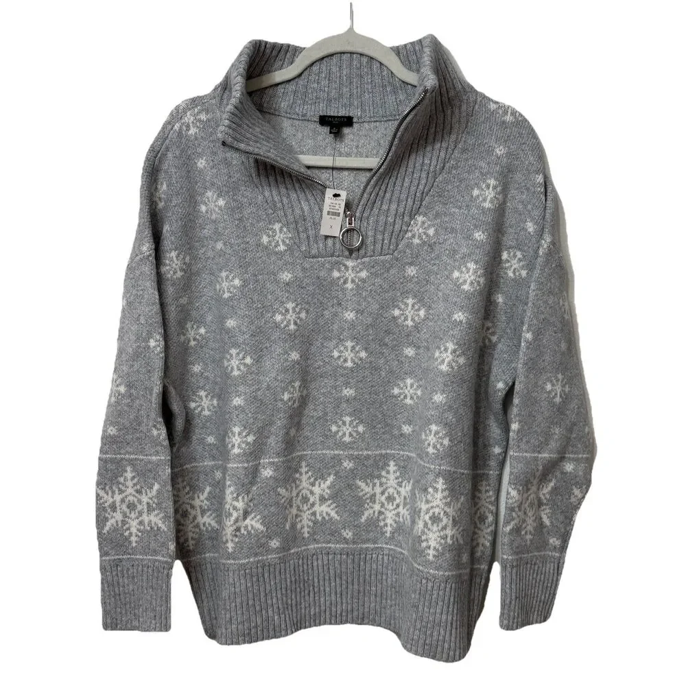 Talbots Plus Women’s X Half Zip Snowflake Gray Pullover Cotton Wool Sweater NWT
